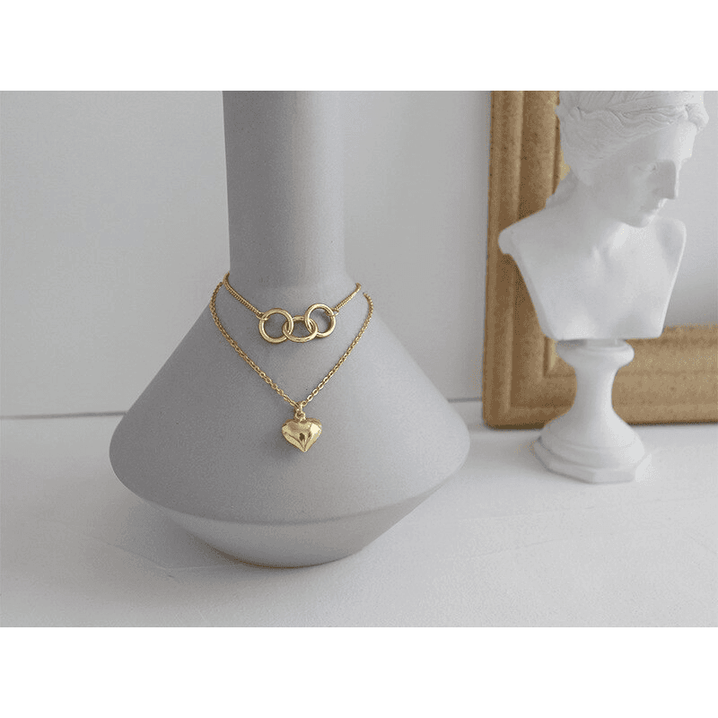 3 Lucky Rings Layering Heart Necklace, second view – Azure Chic jewellery