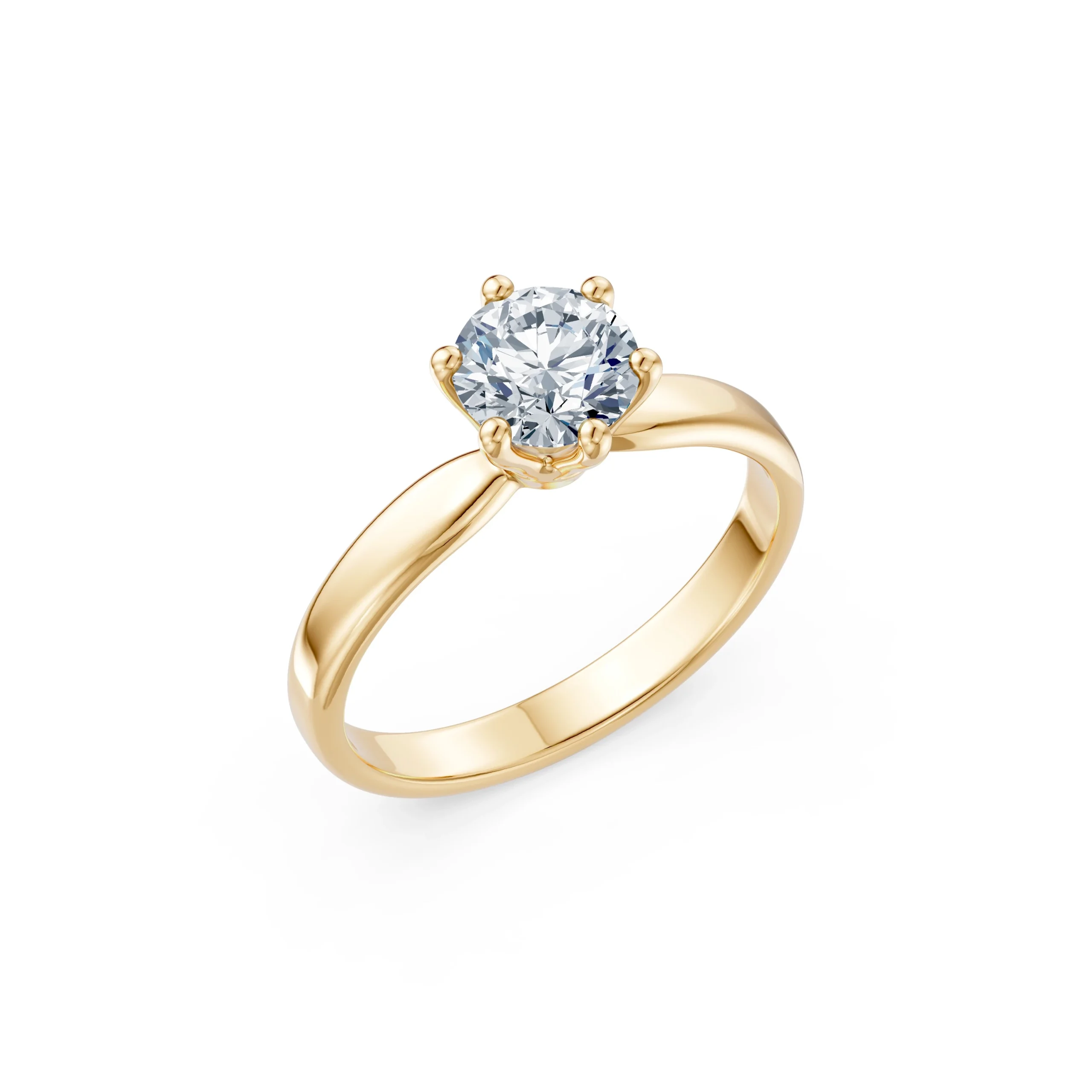 Thalia 1.00 ct Six-Prong Diamond Solitaire Engagement Ring in yellow gold, angled view